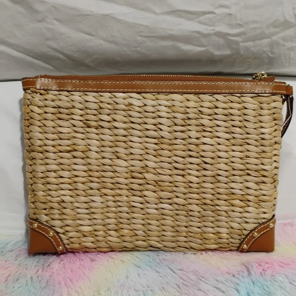 NWOT Michael Kors Malibu Straw Watermelon XL Zip Clutch - Picture 6 of 12